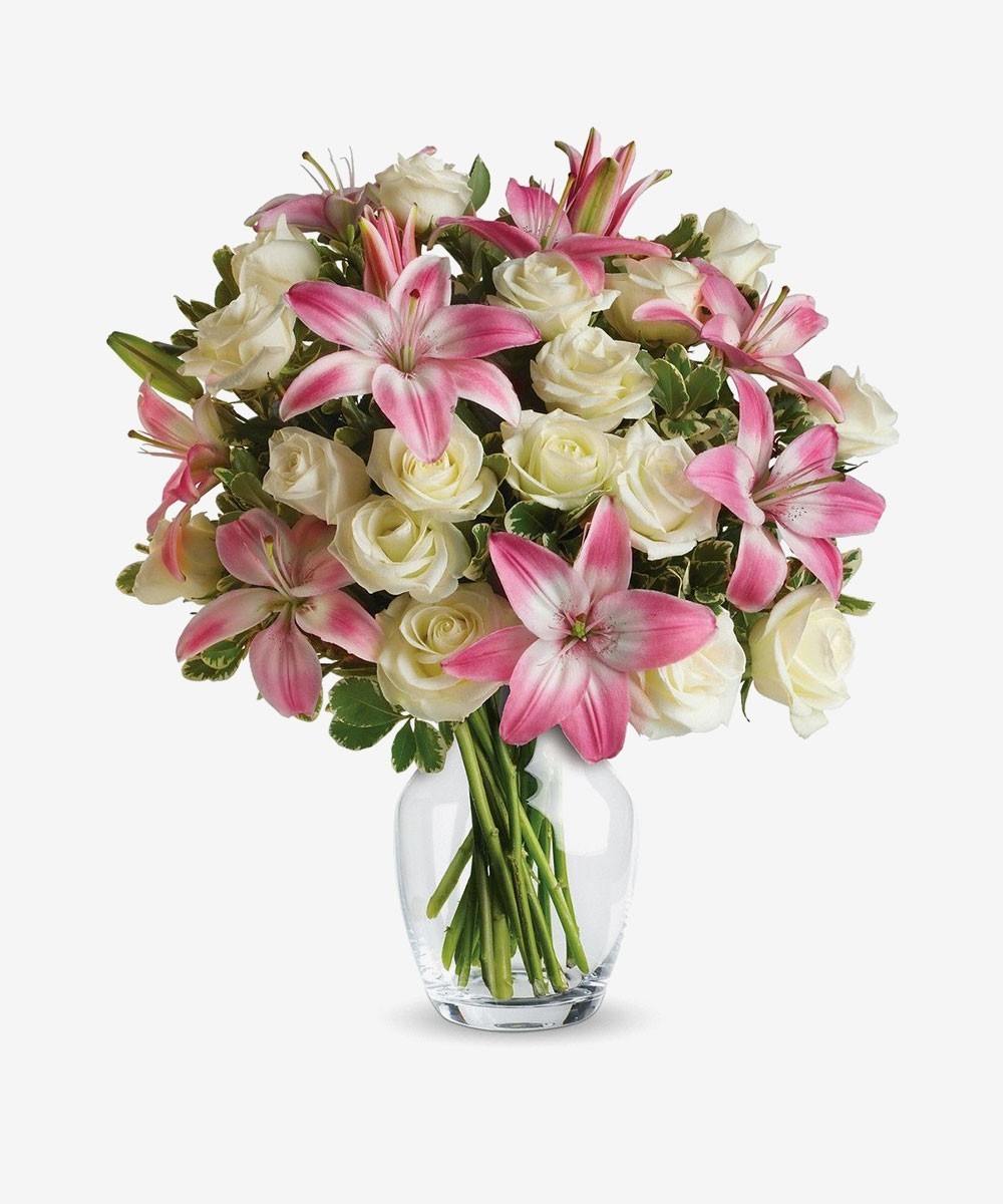 Swirling Beauty - Pink Roses & Lilies Bouquet