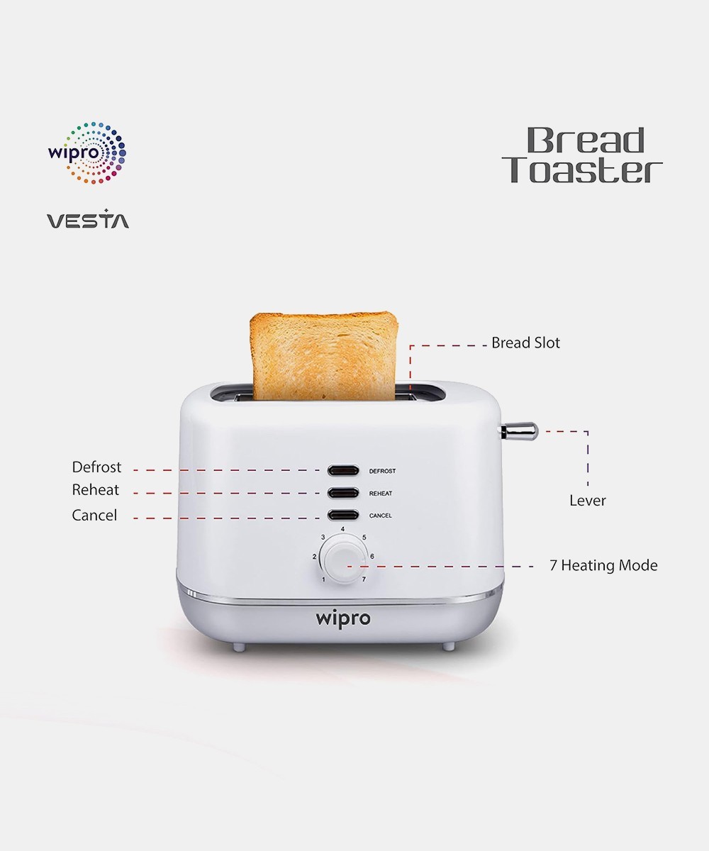 Wipro Vesta Bread Toaster 800-Watt Auto Tray