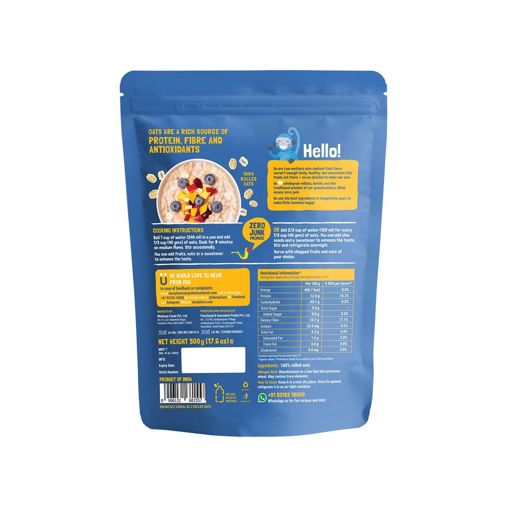 Slurrp Farm Rolled Oats, 100% Natural Wholegrain