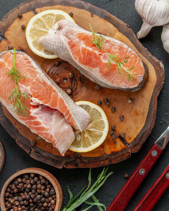 Fresh Norwegian Salmon Smoked Steak With Salad