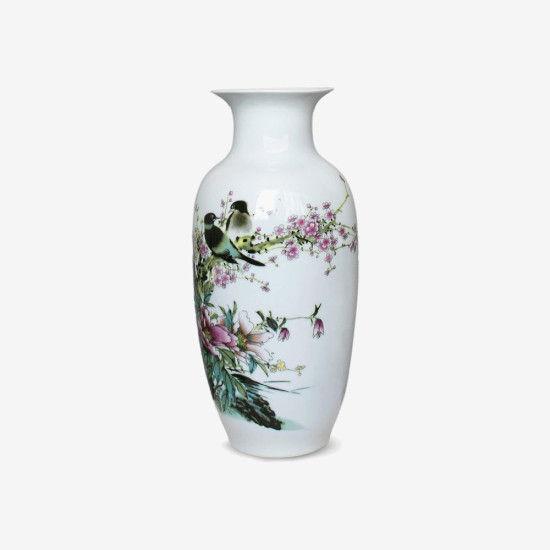 Peony Bush Blue and White Bone China Flower Vase