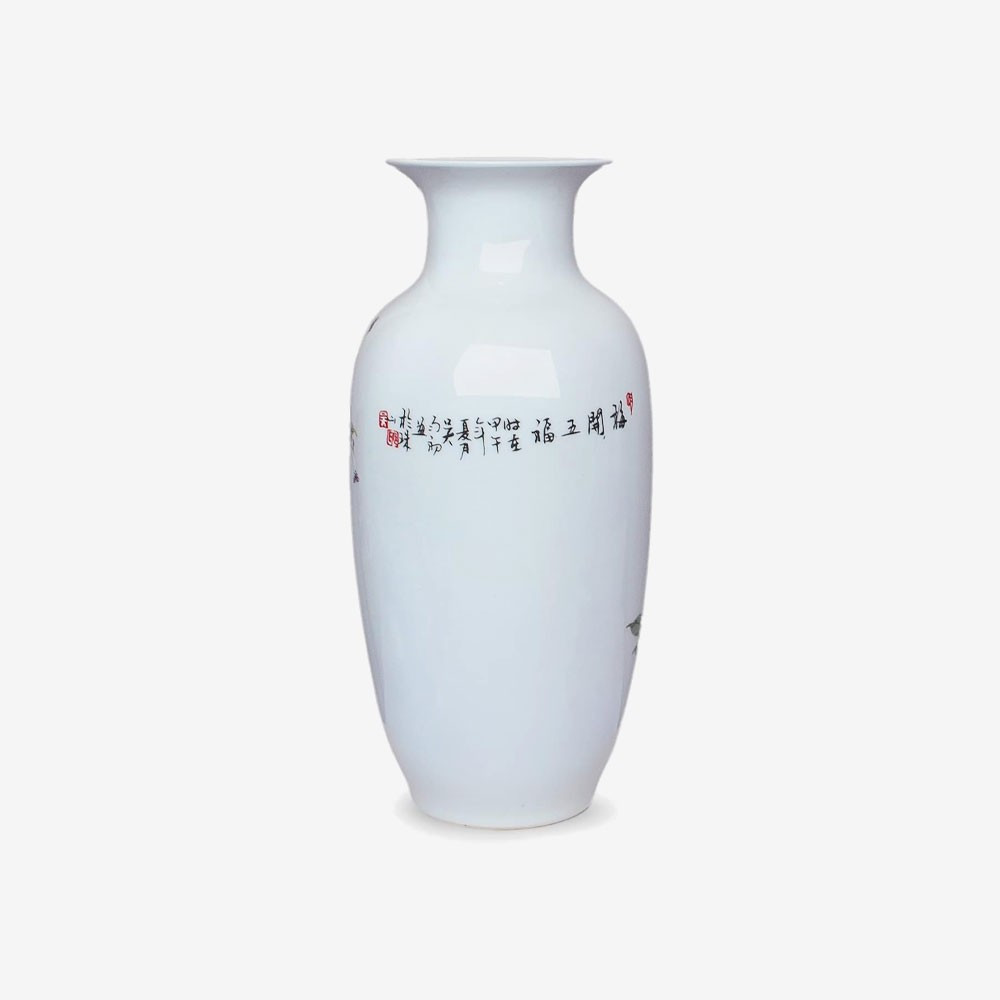 Peony Bush Blue and White Bone China Flower Vase