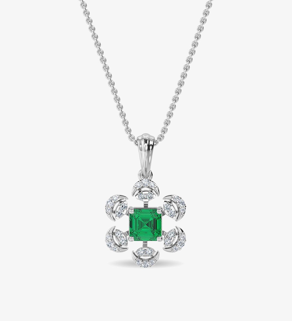 Esra Floral Diamond Pendant Set White Gold