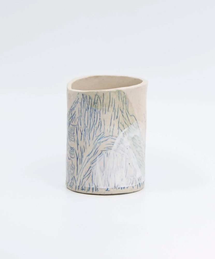 White Cylindrical Ceramic Hand Painted Pot